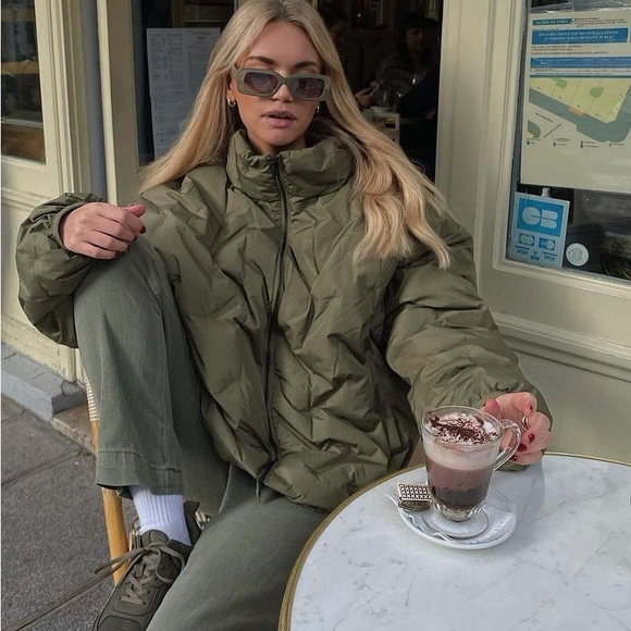 Olive Green Oversized Eddie Bauer Quilted Padded Full Zip Barn Bomber Jacket - Picture 13 of 14